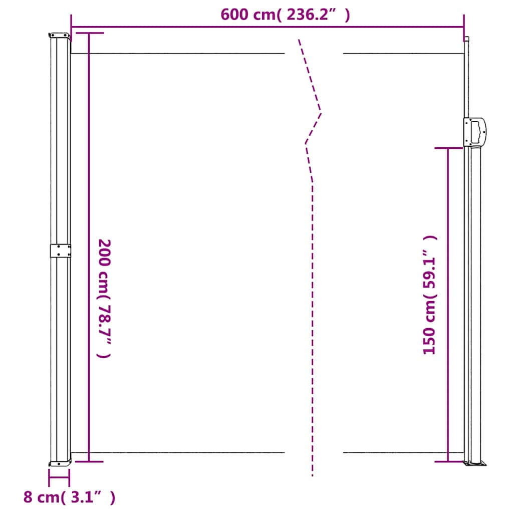 Bočna tenda na uvlačenje bež 200x600 cm
