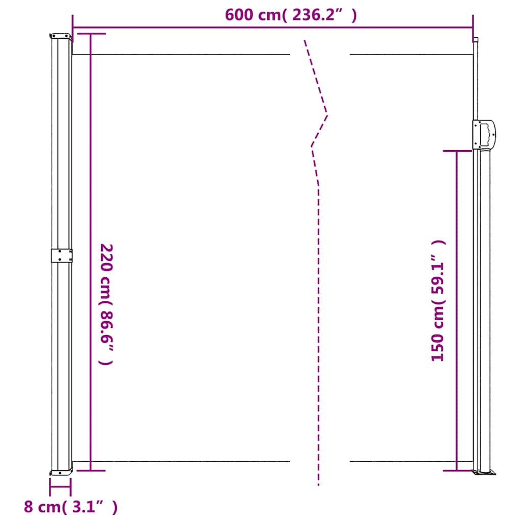 Bočna tenda na uvlačenje antracit 220 x 600 cm