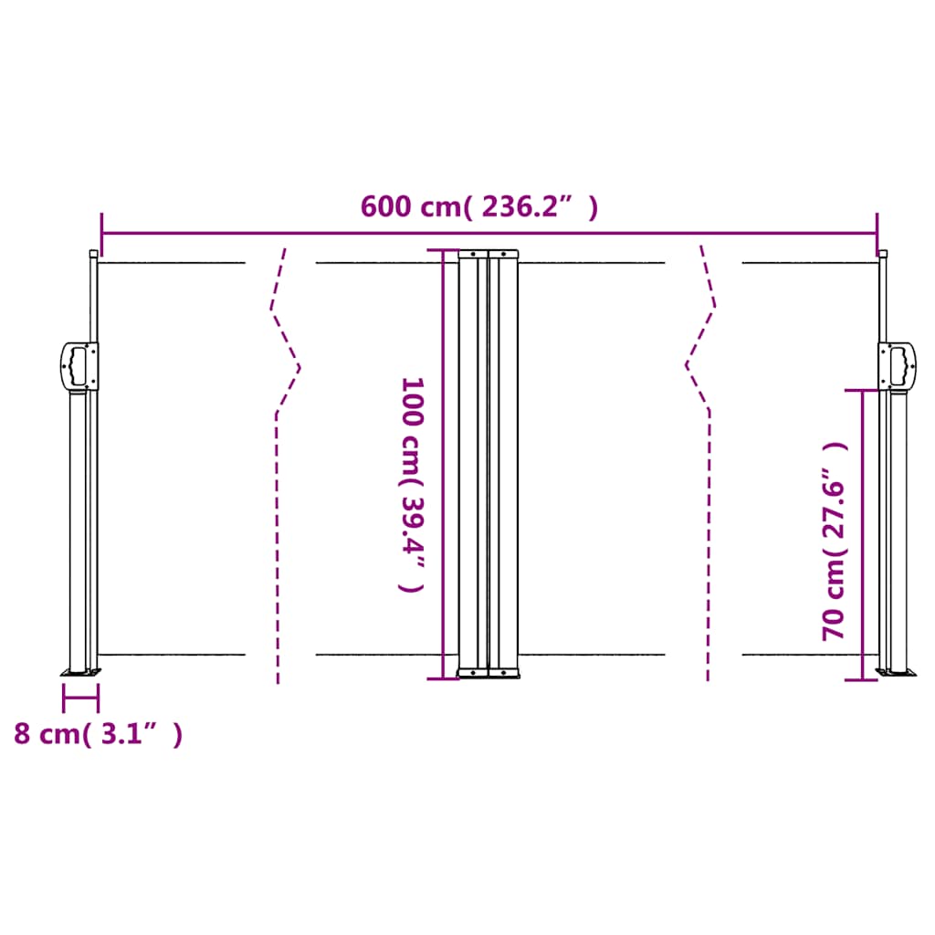 Uvlačiva bočna tenda 100 x 600 cm bež