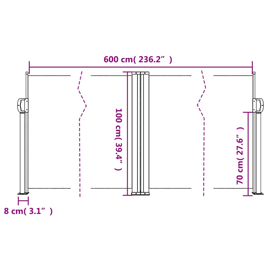 Uvlačiva bočna tenda 100 x 600 cm bijela