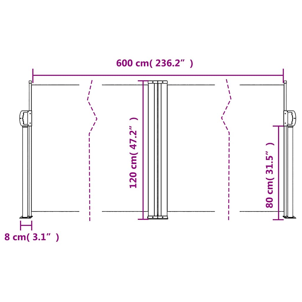 Uvlačiva bočna tenda 120 x 600 cm crna