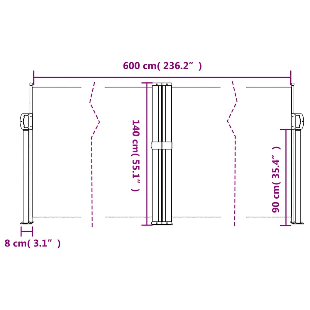 Uvlačiva bočna tenda 140 x 600 cm crna
