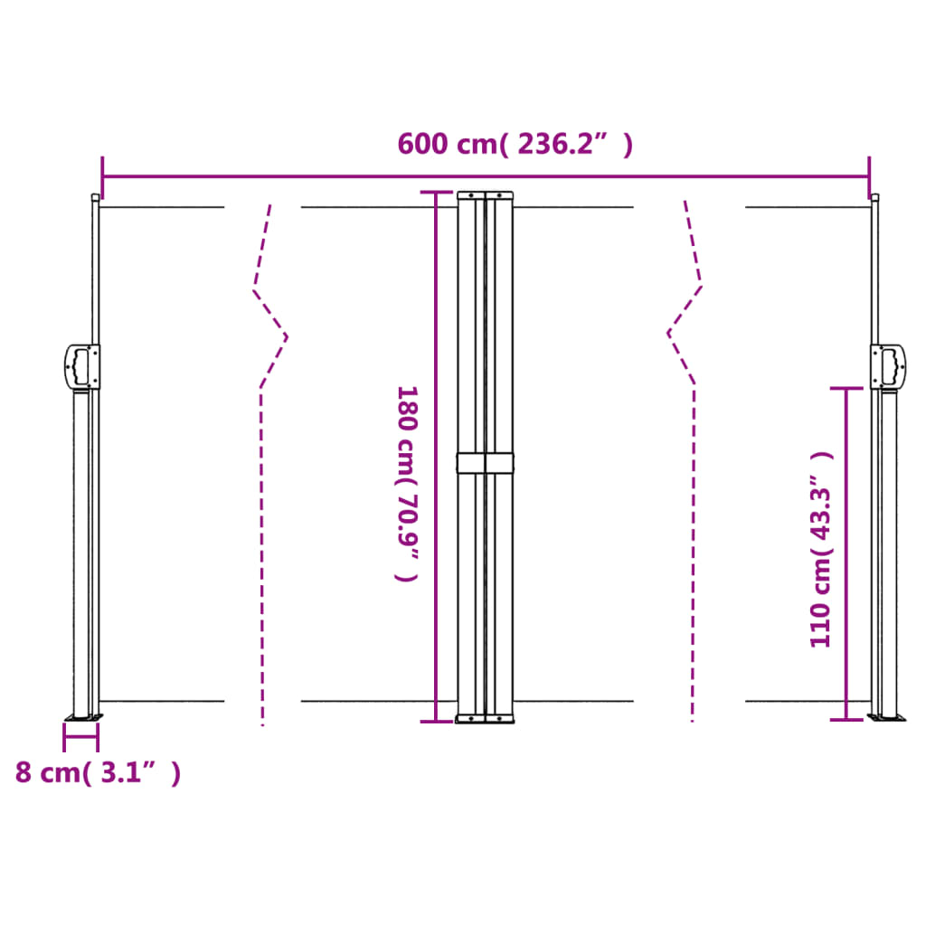Bočna tenda na uvlačenje crvena 180x600 cm