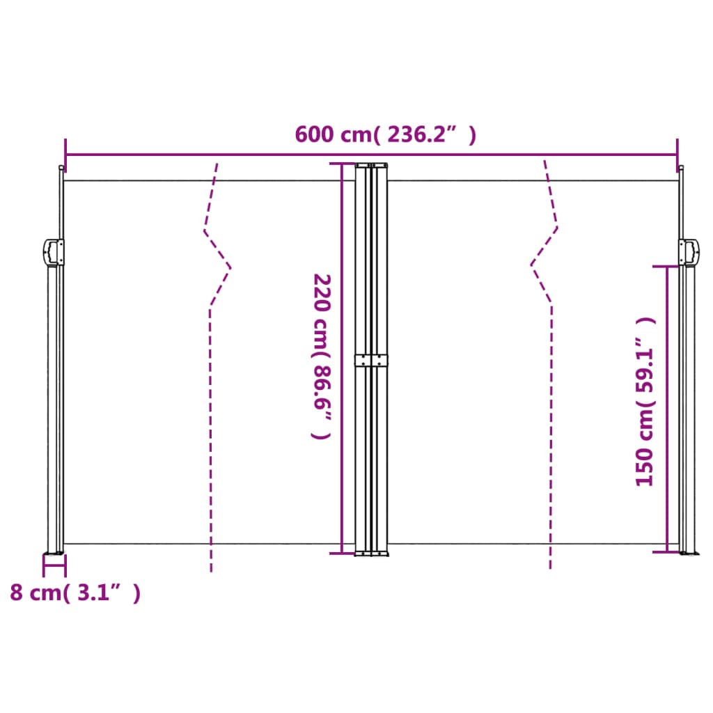 Bočna tenda na uvlačenje crna 220 x 600 cm