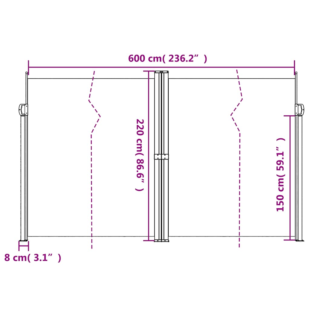 Bočna tenda na uvlačenje antracit 220 x 600 cm