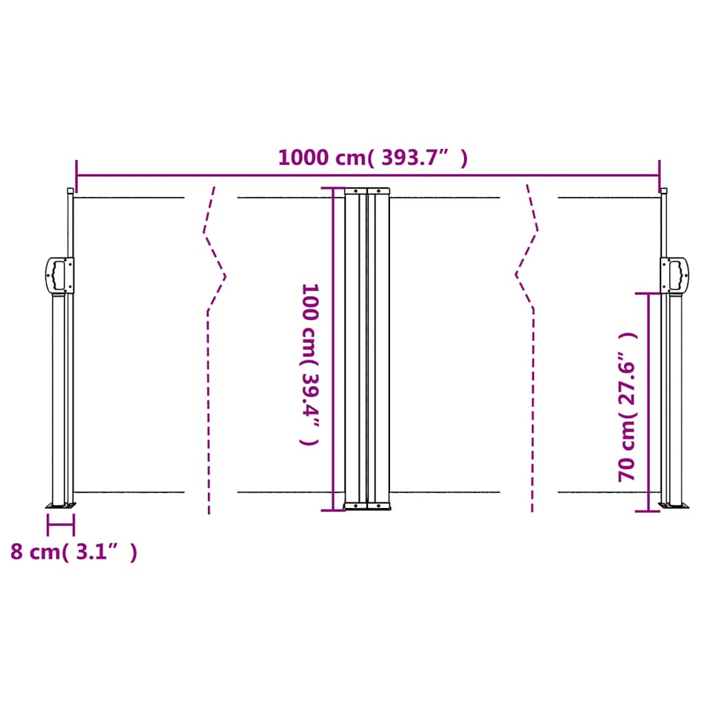 Uvlačiva bočna tenda 100 x 1000 cm krem