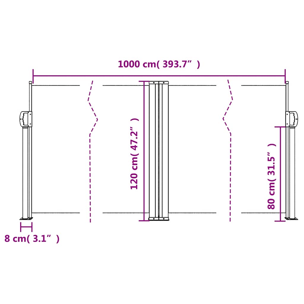 Uvlačiva bočna tenda 120 x 1000 cm bijela