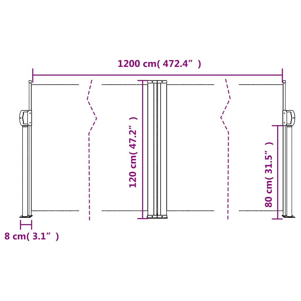 Bočna tenda na uvlačenje crna 120 x 1200 cm