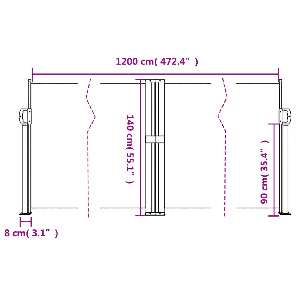 Bočna tenda na uvlačenje antracit 140 x 1200 cm