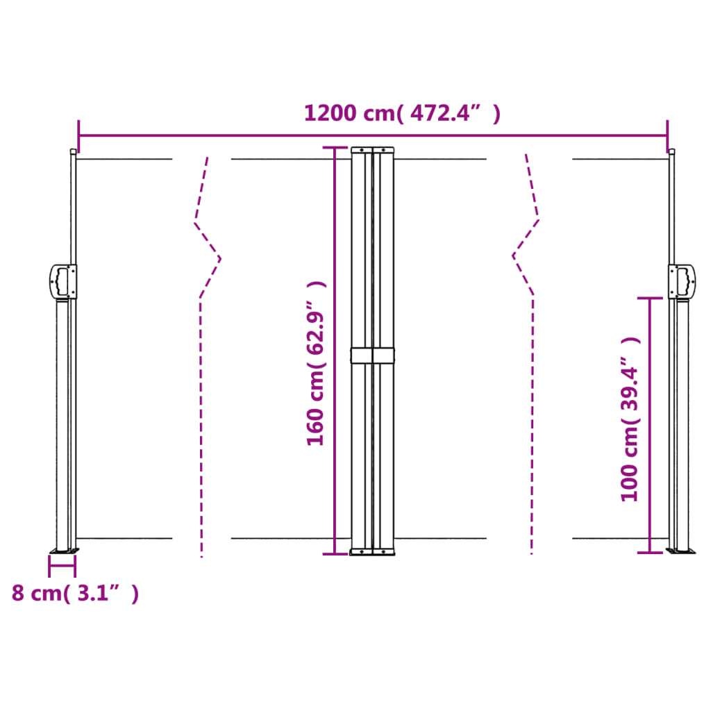 Bočna tenda na uvlačenje bež 160x1200 cm