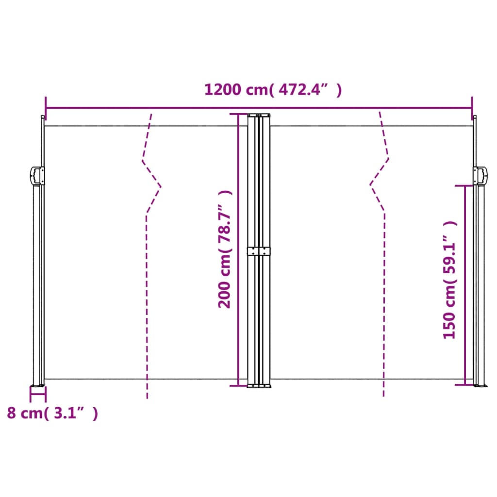 Bočna tenda na uvlačenje krem 200 x 1200 cm