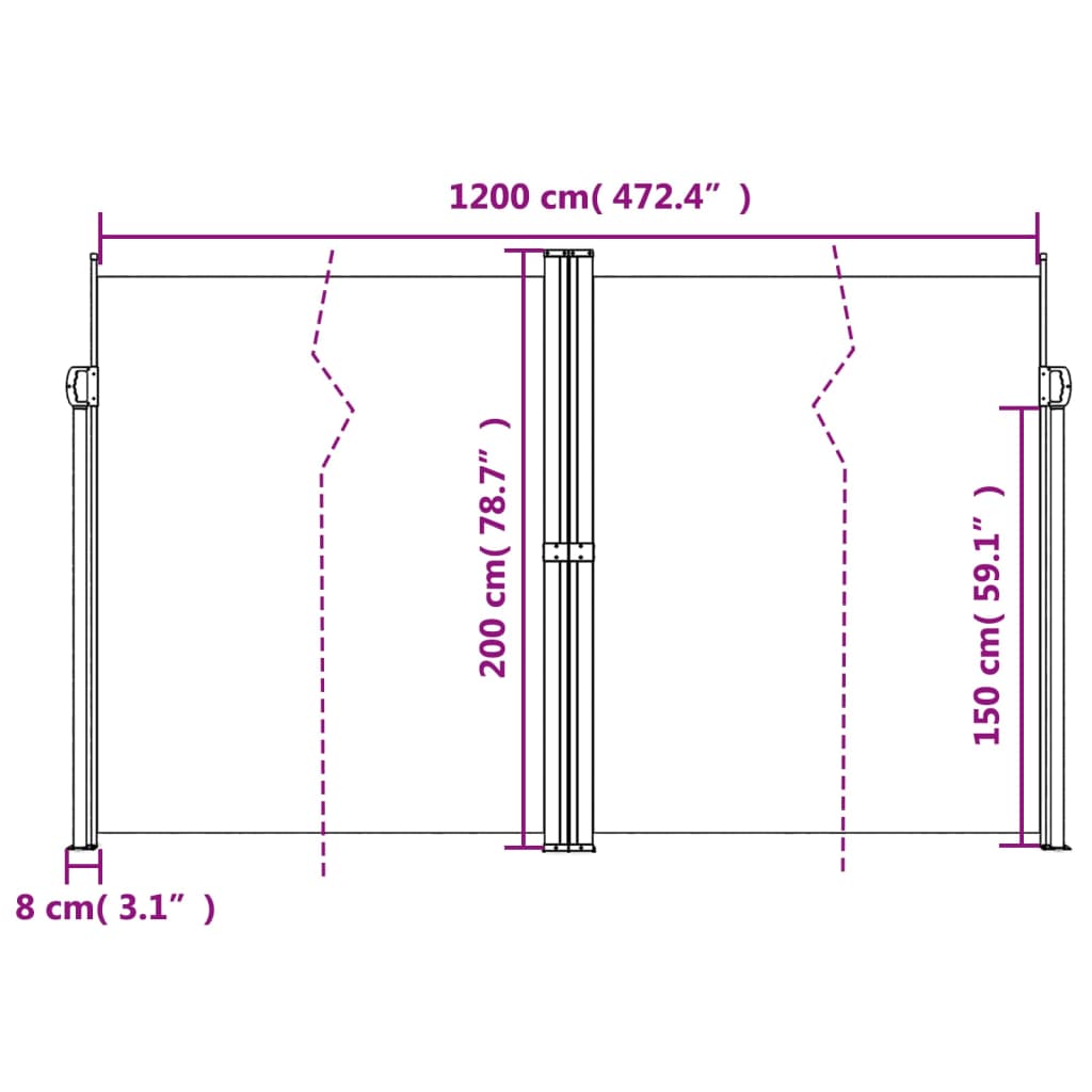 Bočna tenda na uvlačenje terakota 200x1200 cm