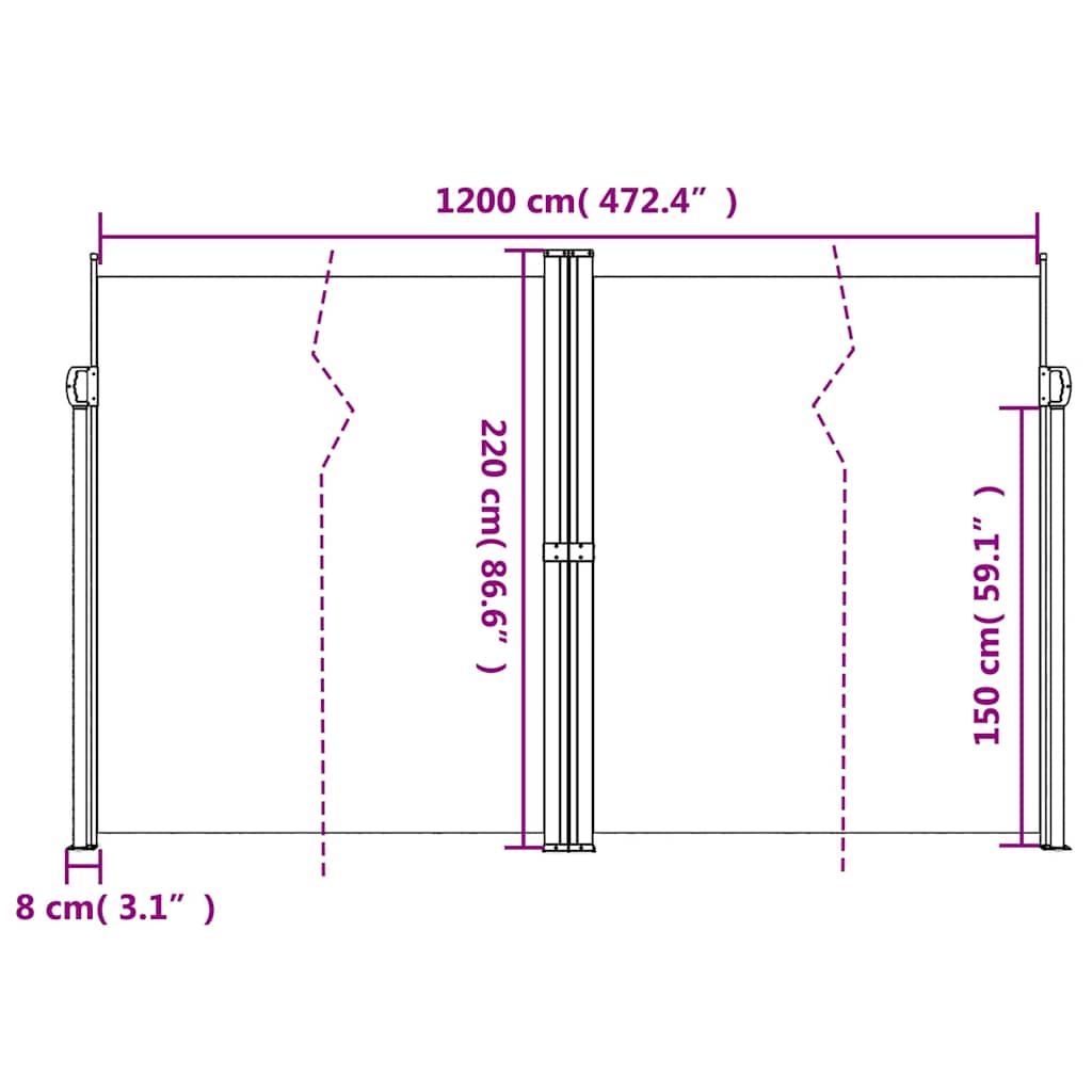 Bočna tenda na uvlačenje antracit 220 x 1200 cm