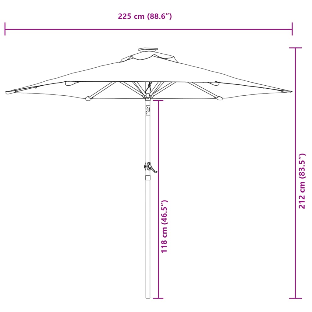 Vrtni suncobran s čeličnom šipkom terakota 225 x 225 x 212 cm