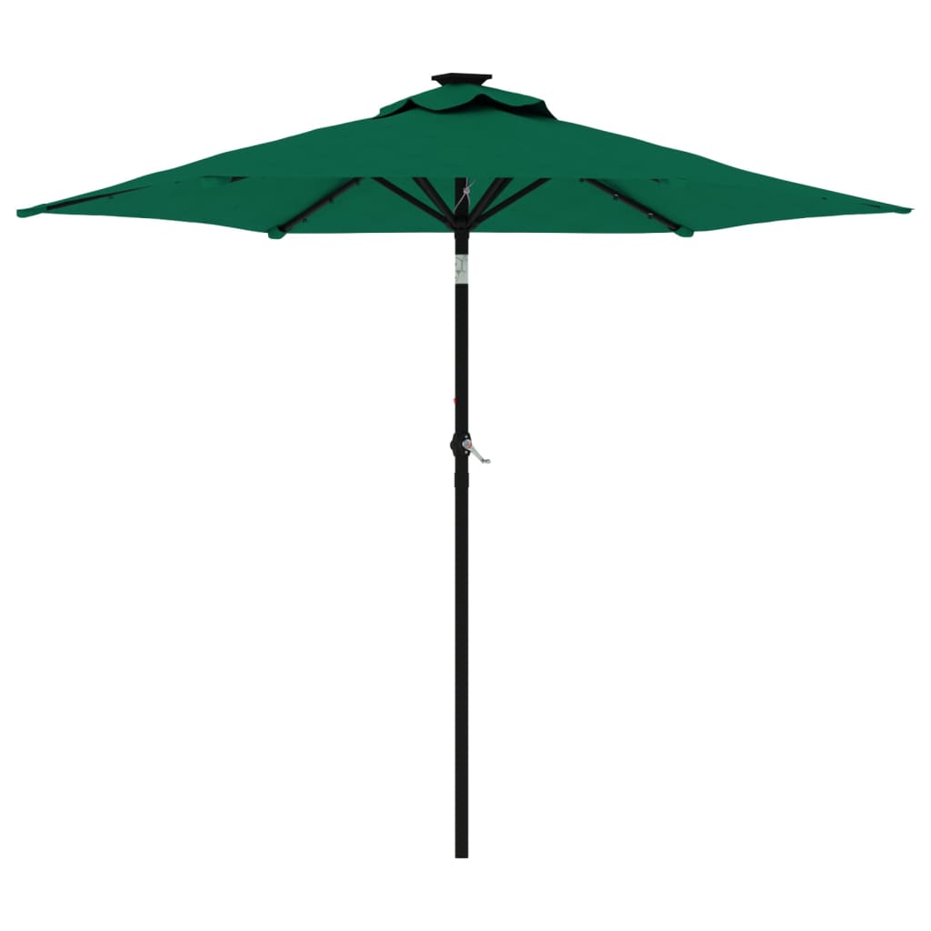 Vrtni suncobran s čeličnom šipkom LED zeleni 225 x 225 x 212 cm