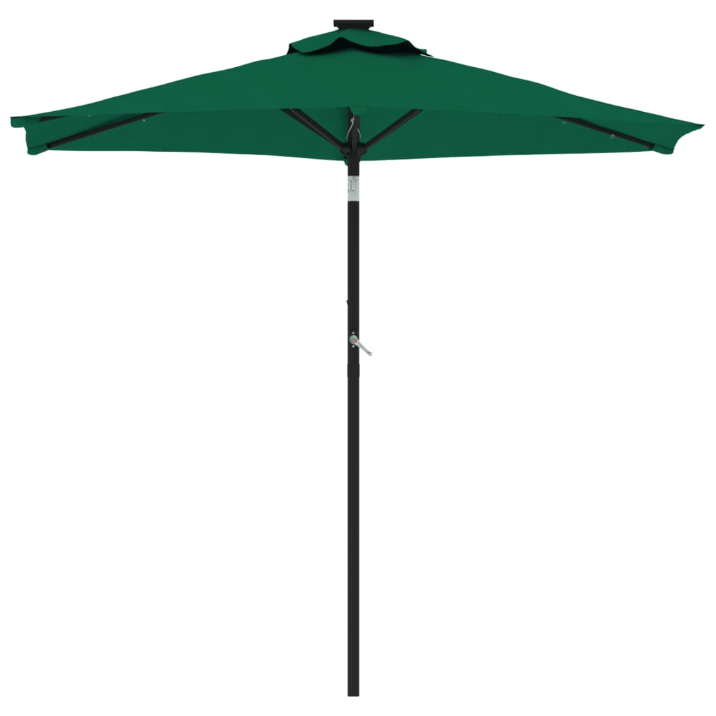 Vrtni suncobran s čeličnom šipkom LED zeleni 225 x 225 x 212 cm