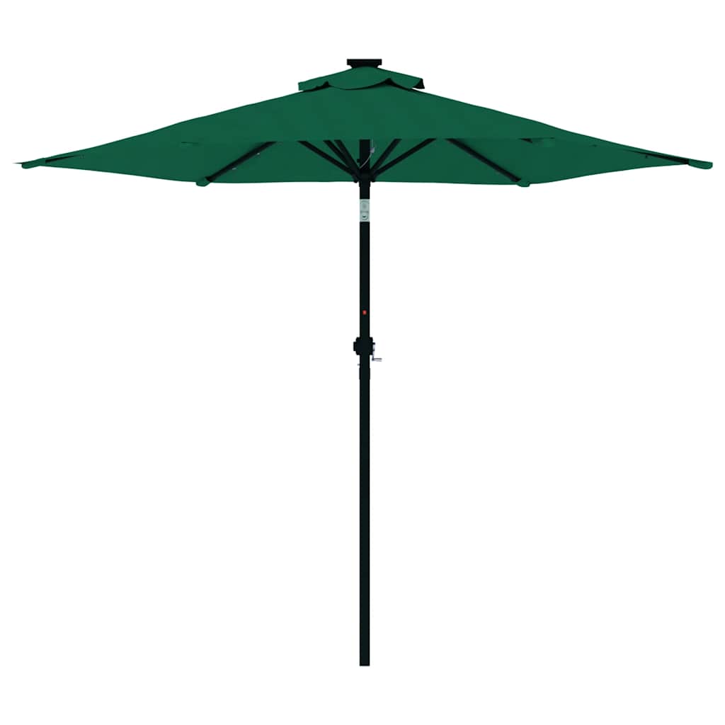 Vrtni suncobran s čeličnom šipkom LED zeleni 225 x 225 x 212 cm