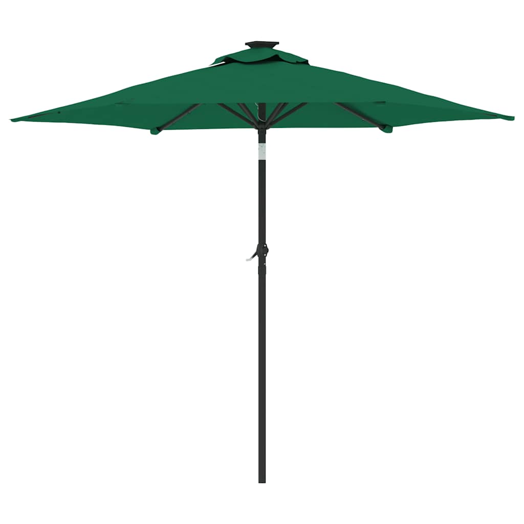 Vrtni suncobran s čeličnom šipkom LED zeleni 225 x 225 x 212 cm