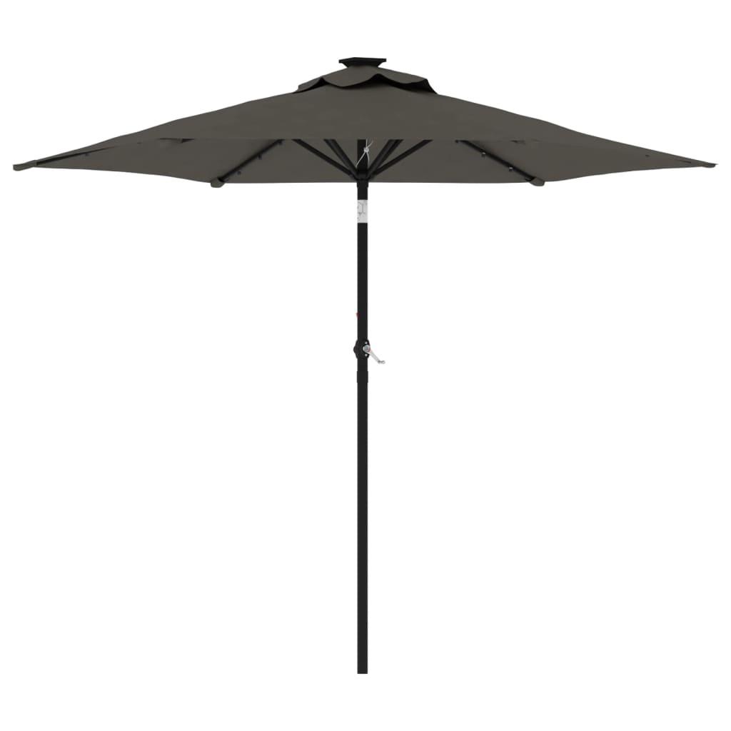 Vrtni suncobran s čeličnom šipkom LED antracit 225x225x212 cm