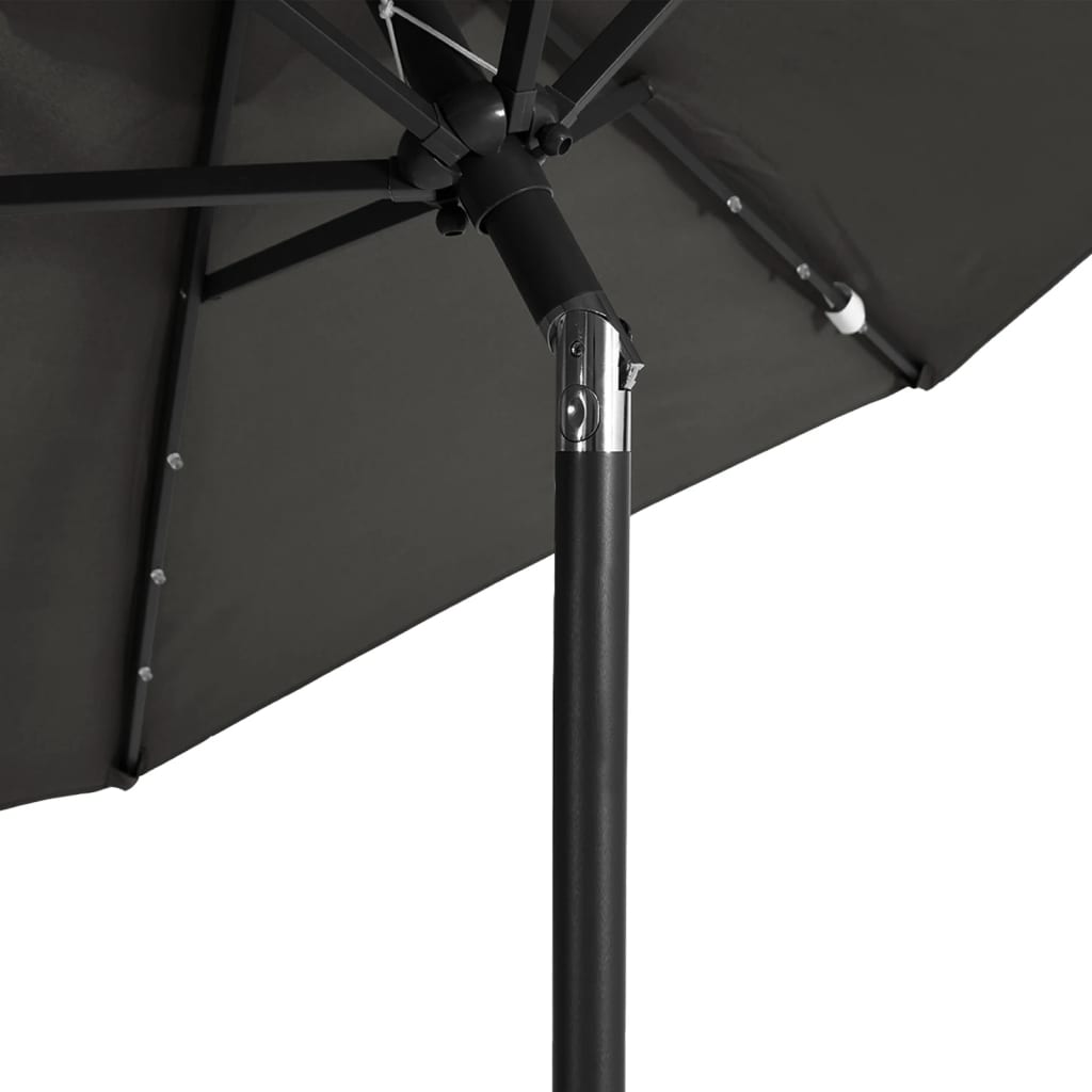 Vrtni suncobran s čeličnom šipkom LED antracit 225x225x212 cm
