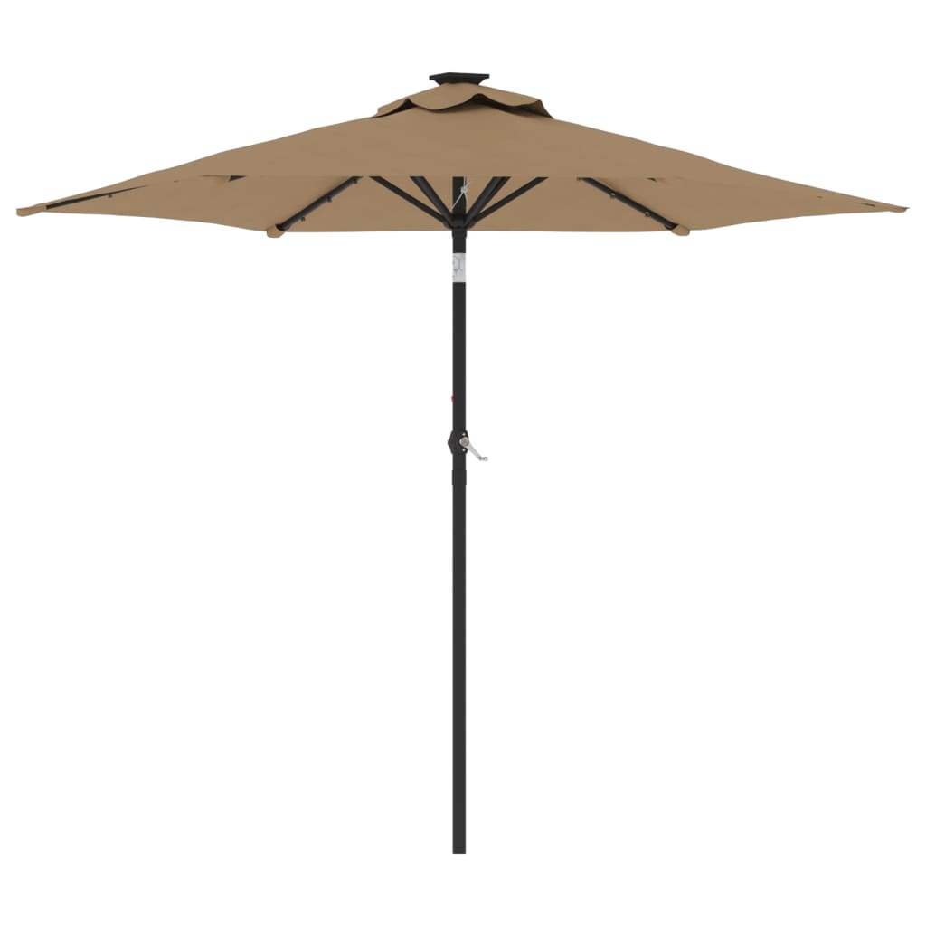 Vrtni suncobran s čeličnom šipkom LED smeđesivi 225x225x212 cm