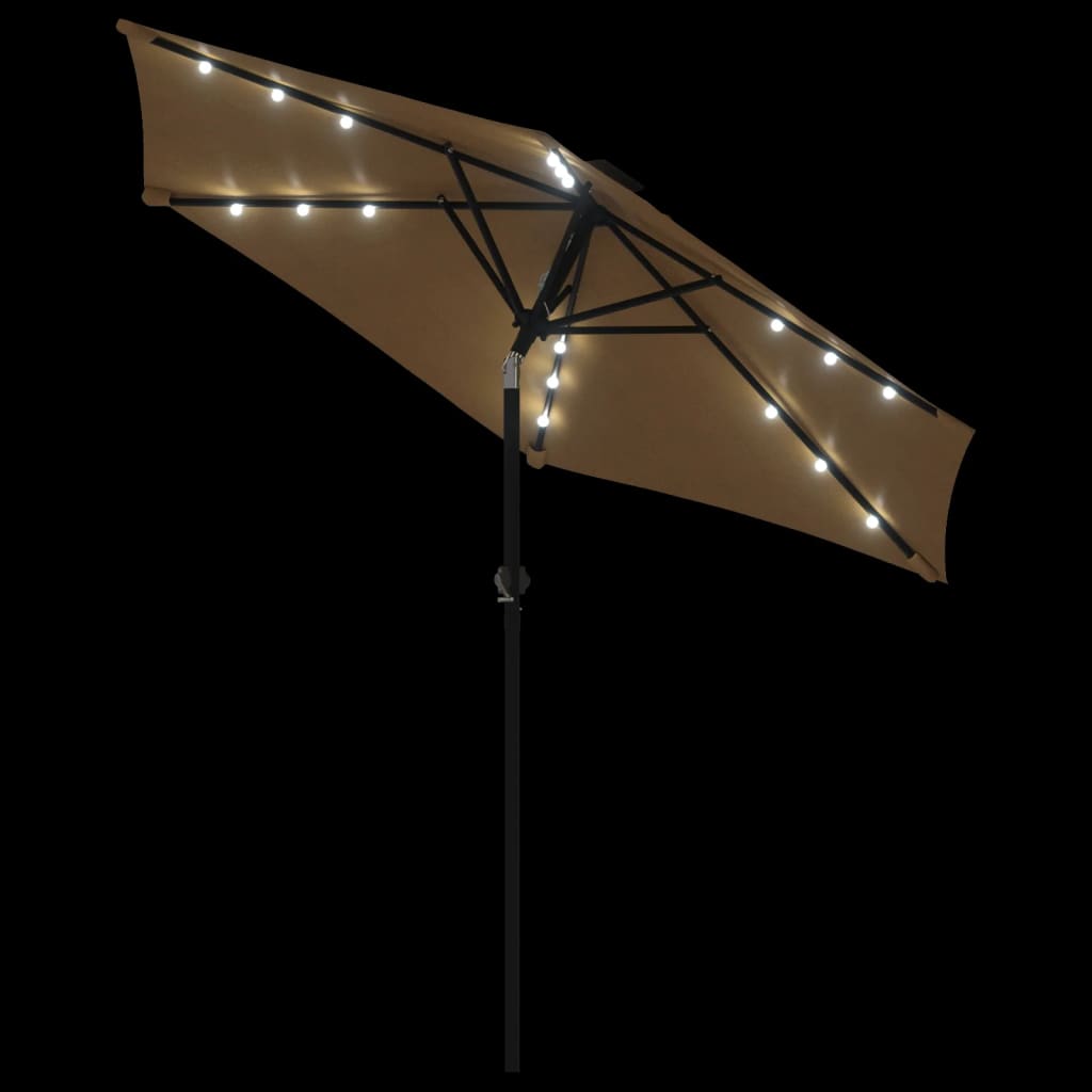 Vrtni suncobran s čeličnom šipkom LED smeđesivi 225x225x212 cm