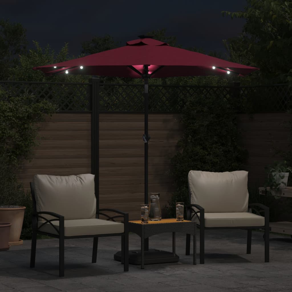 Vrtni suncobran s čeličnom šipkom LED bordo 225 x 225 x 212 cm