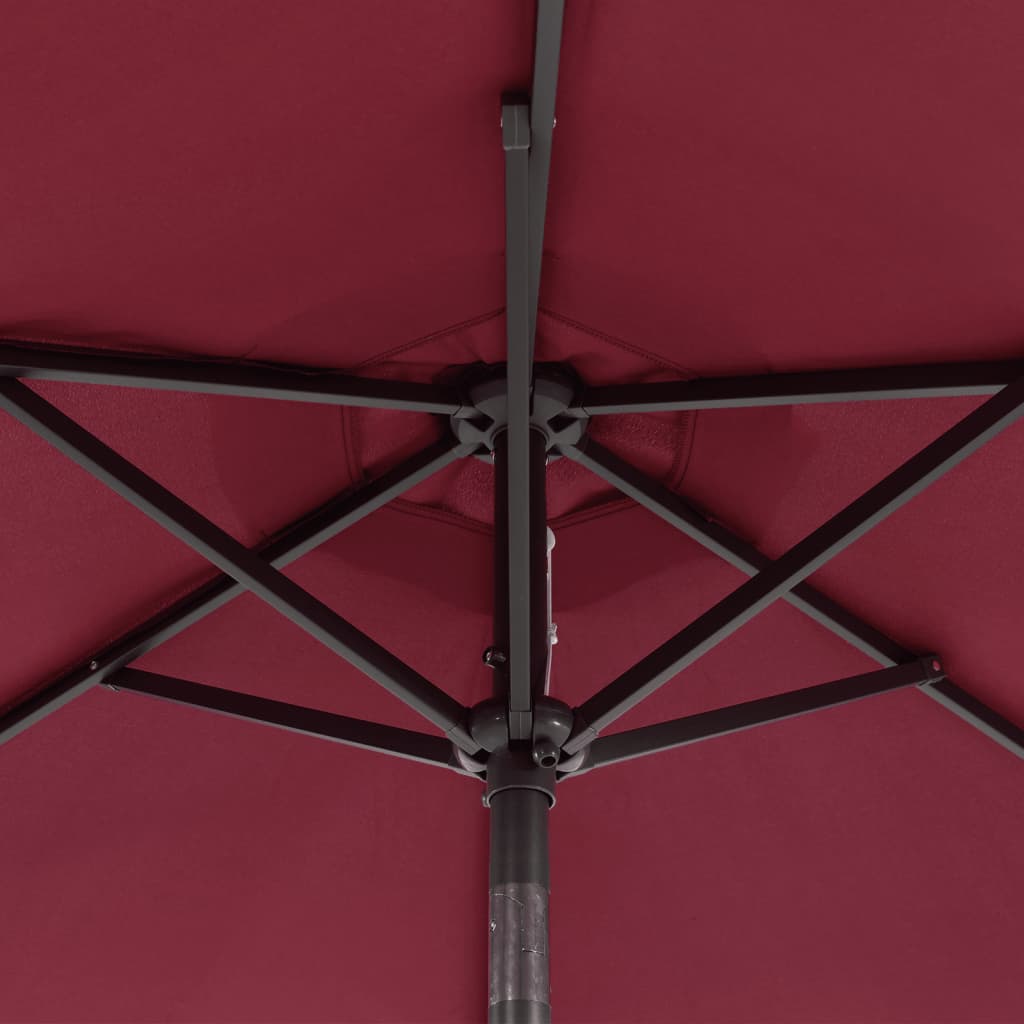 Vrtni suncobran s čeličnom šipkom LED bordo 225 x 225 x 212 cm