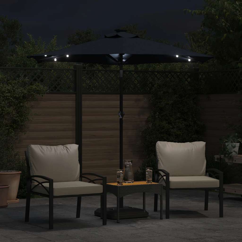Vrtni suncobran s čeličnom šipkom LED crni 225 x 225 x 212 cm