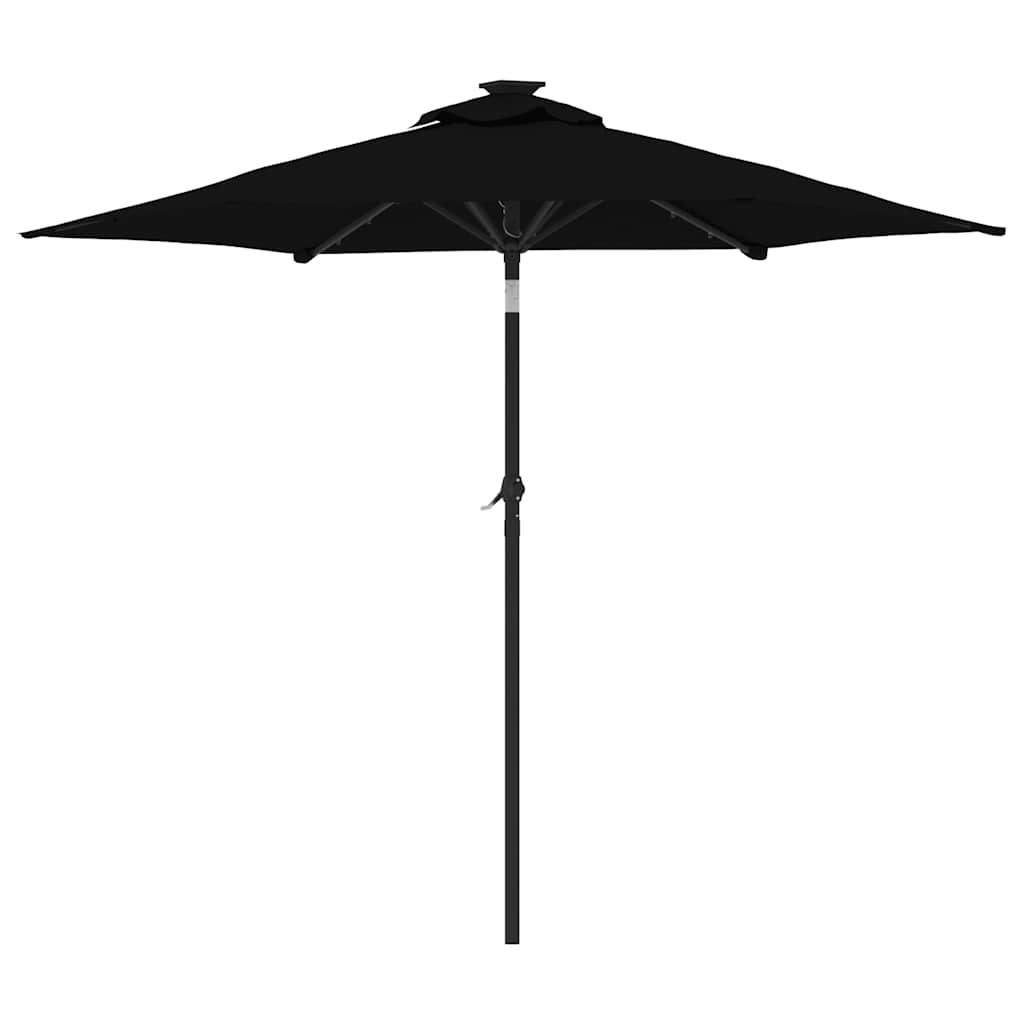 Vrtni suncobran s čeličnom šipkom LED crni 225 x 225 x 212 cm