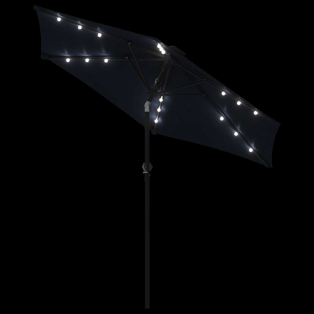 Vrtni suncobran s čeličnom šipkom LED crni 225 x 225 x 212 cm