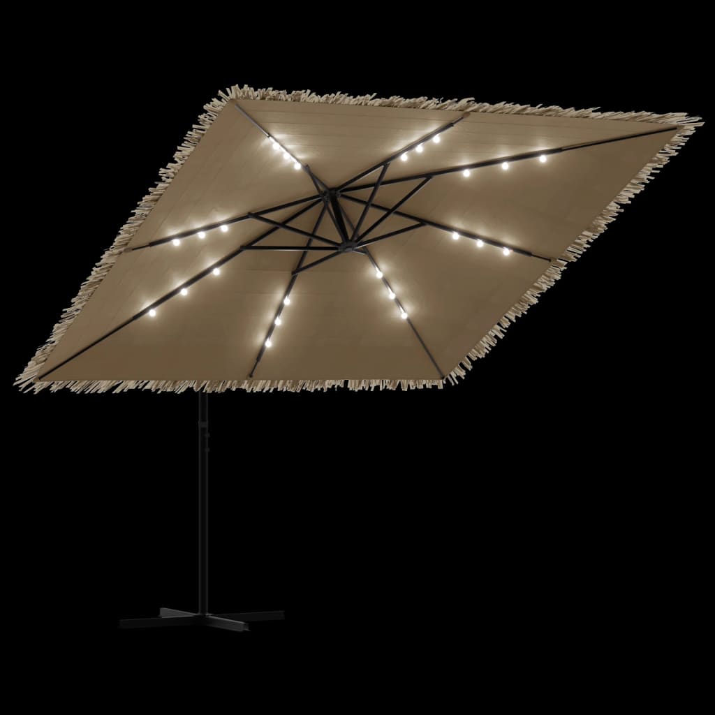 Vrtni suncobran LED s čeličnom šipkom smeđi 269x269x235 cm