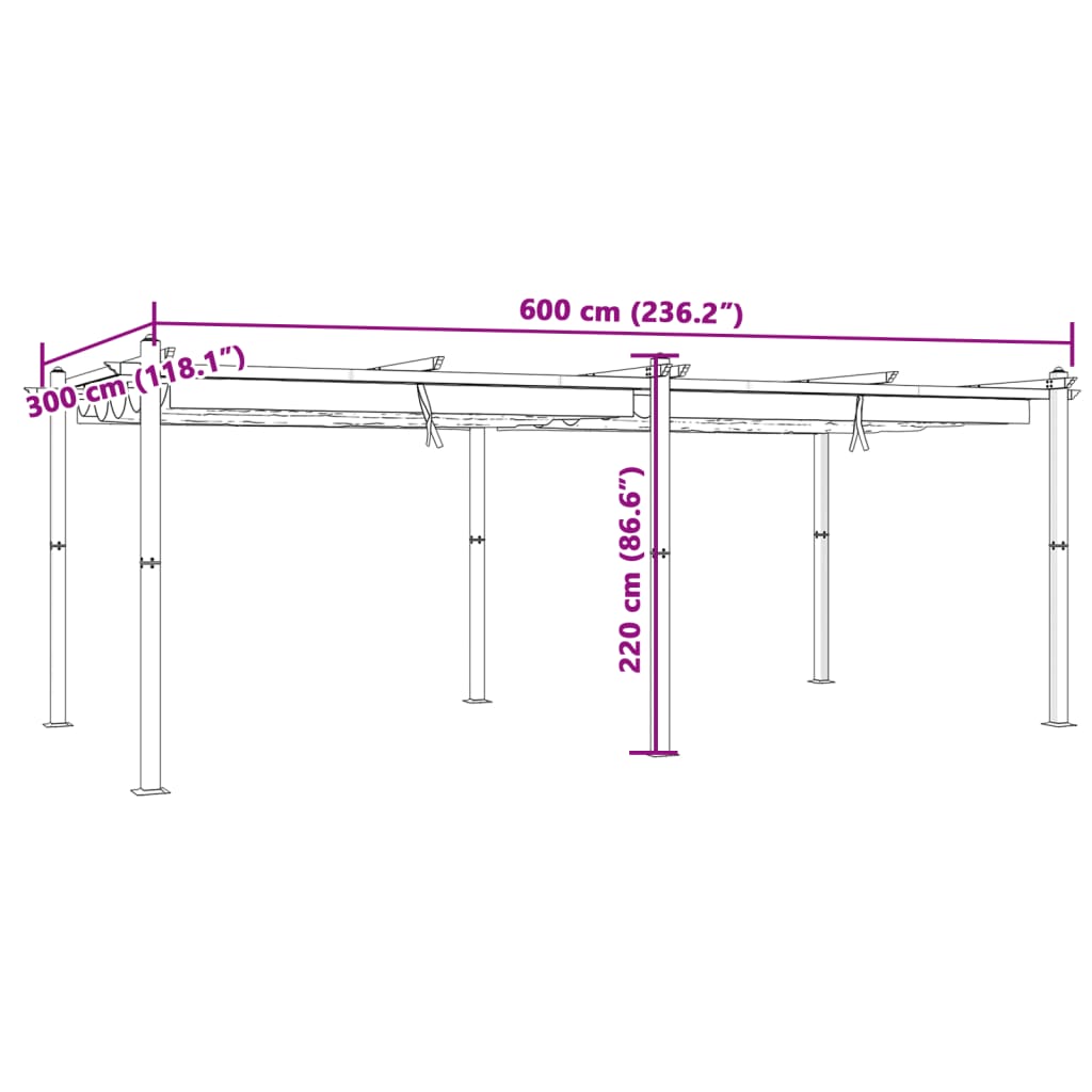 Vrtna sjenica s pomičnim krovom 3 x 6 m antracit aluminijska