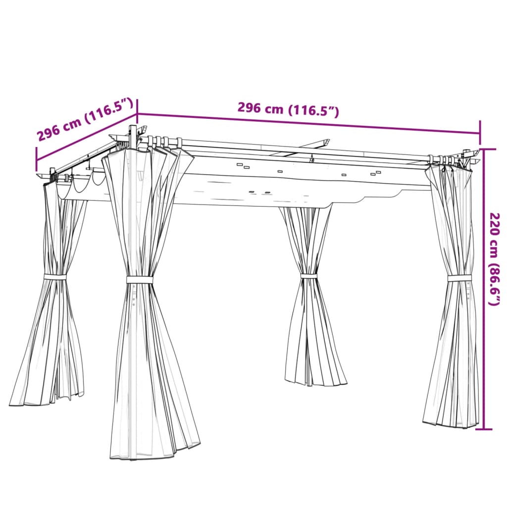 Sjenica sa zavjesama 3 x 3 m antracit čelična