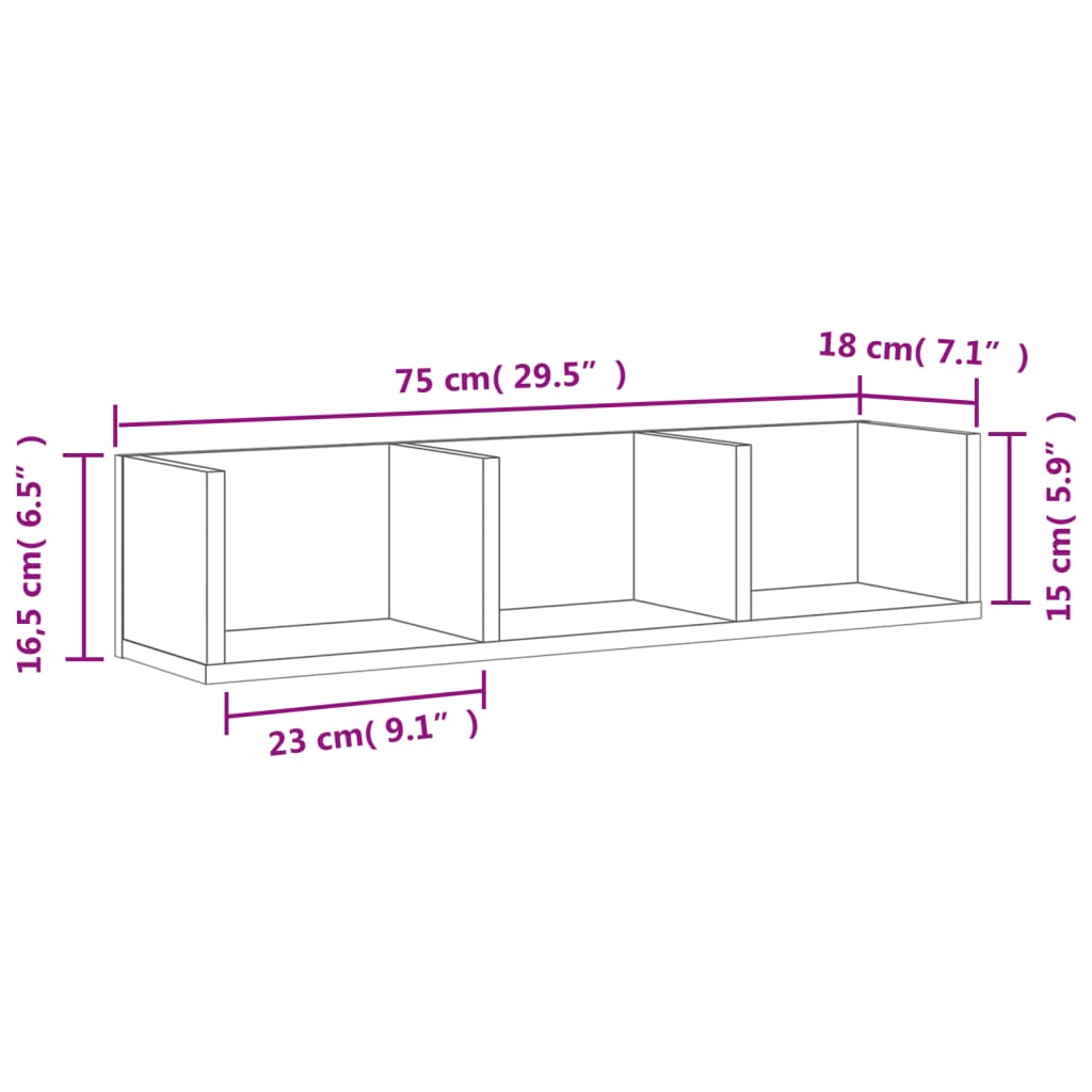 Zidni ormarići 2 kom boja siva betona 75x18x16,5 cm drveni