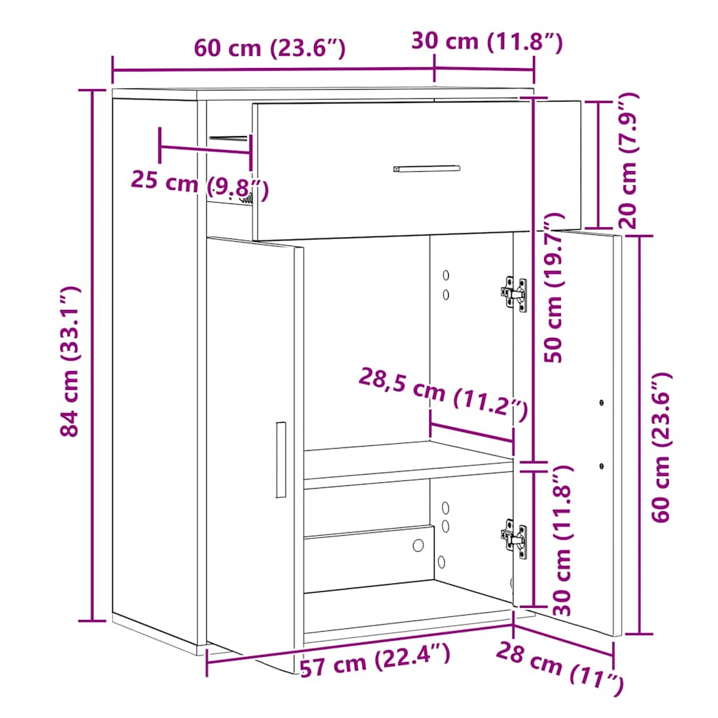 Komoda boja dimljenog hrasta 60x30x84 cm konstruirano drvo