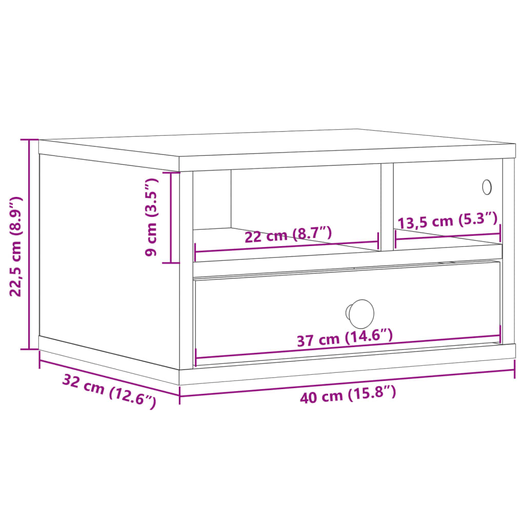 Stalak za pisač boja hrasta 40 x 32 x 22,5 cm konstruirano drvo