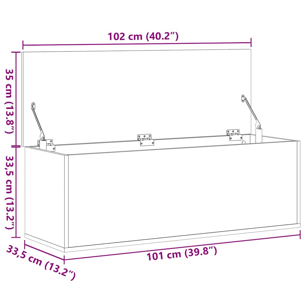 Kutija za pohranu boja hrasta 102x35x35 cm konstruirano drvo
