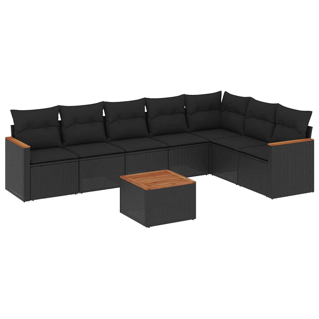8-dijelni set vrtnih sofa od poliratana s jastucima crni