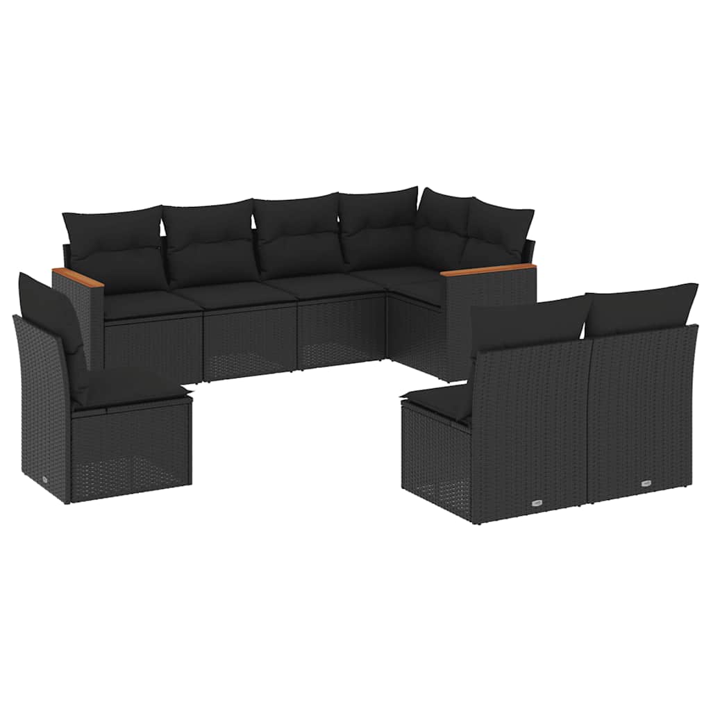 8-dijelni set vrtnih sofa od poliratana s jastucima crni