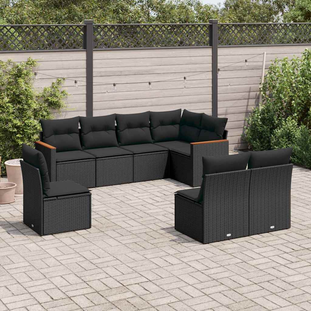 8-dijelni set vrtnih sofa od poliratana s jastucima crni