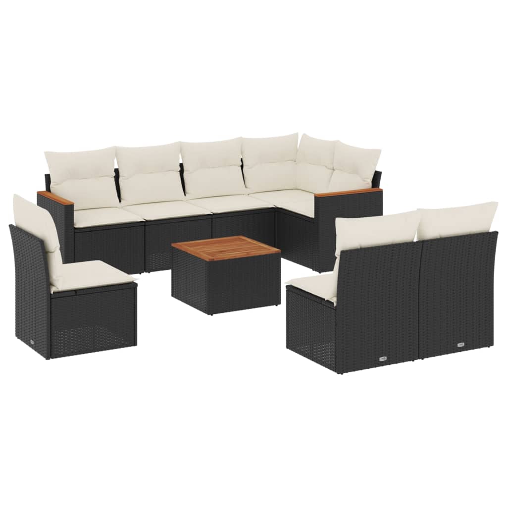 9-dijelni set vrtnih sofa s jastucima crni od poliratana