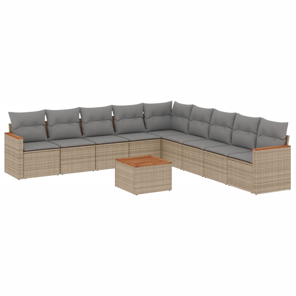 10-dijelni set vrtnih sofa s jastucima bež od poliratana