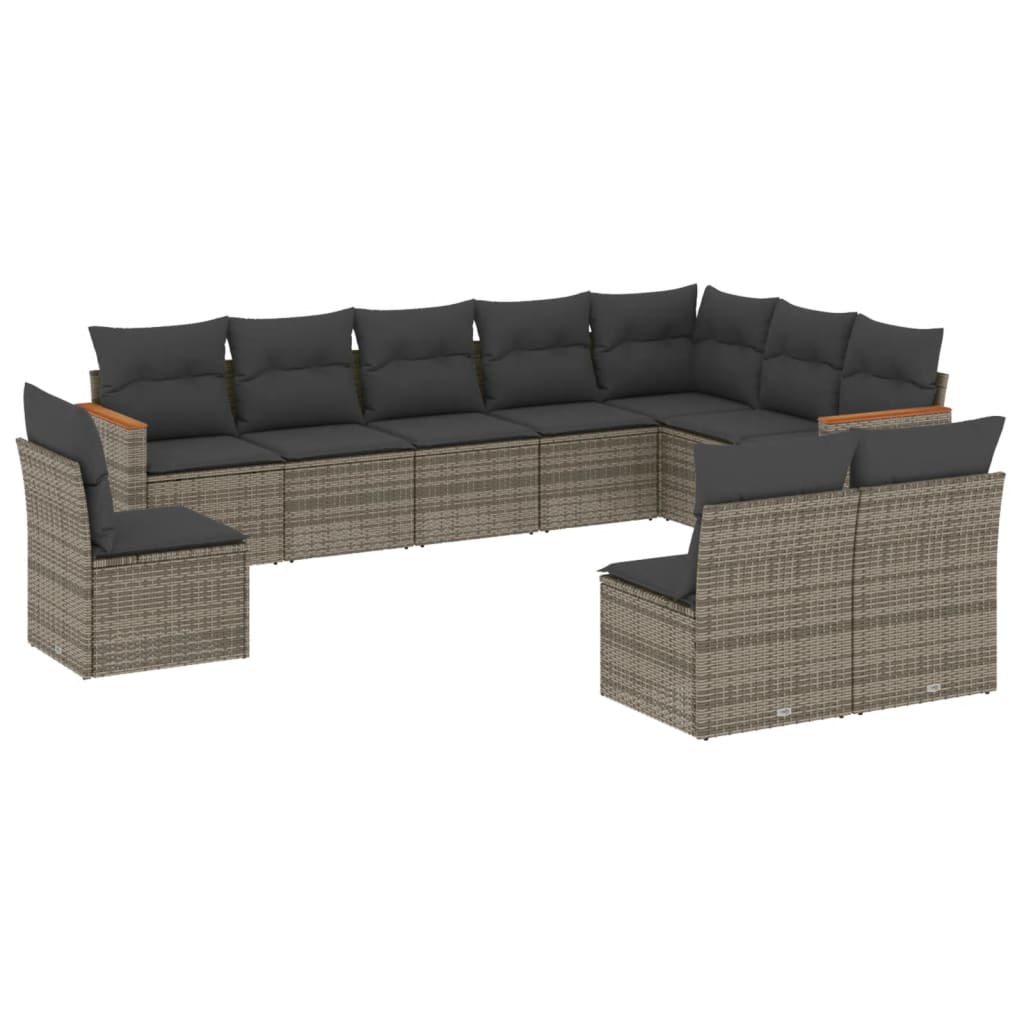 10-dijelni set vrtnih sofa od poliratana s jastucima sivi