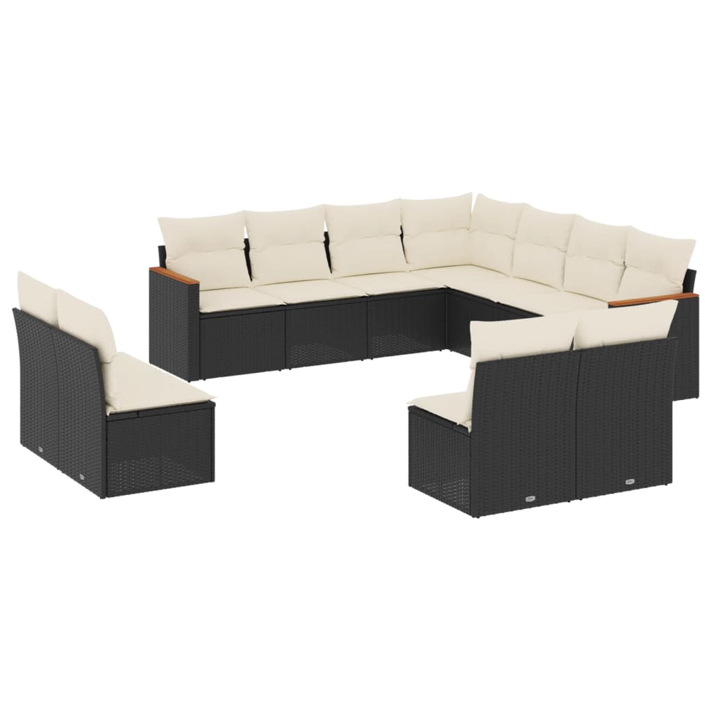 11-dijelni set vrtnih sofa od poliratana s jastucima crni Crna 62 x 62 x 69 cm