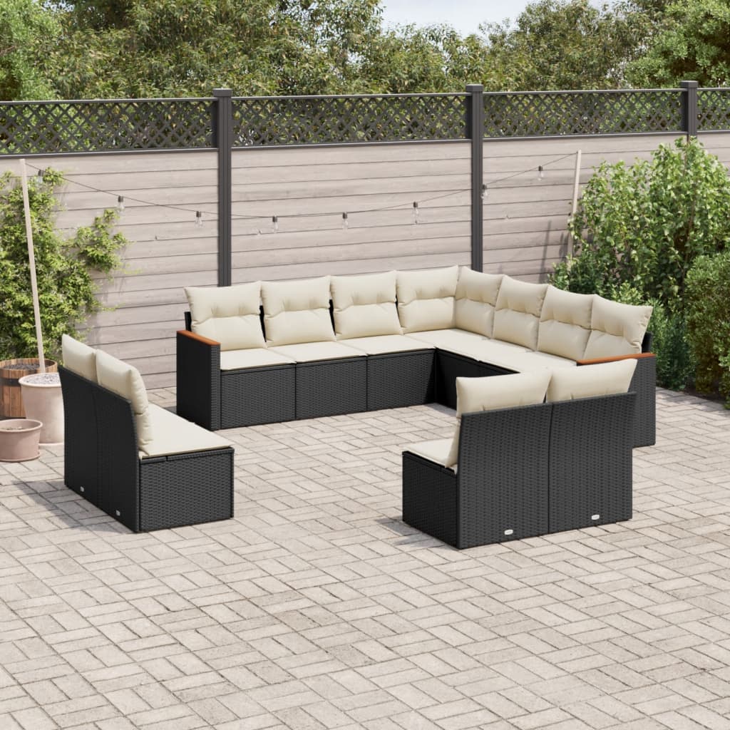 11-dijelni set vrtnih sofa od poliratana s jastucima crni Crna 62 x 62 x 69 cm