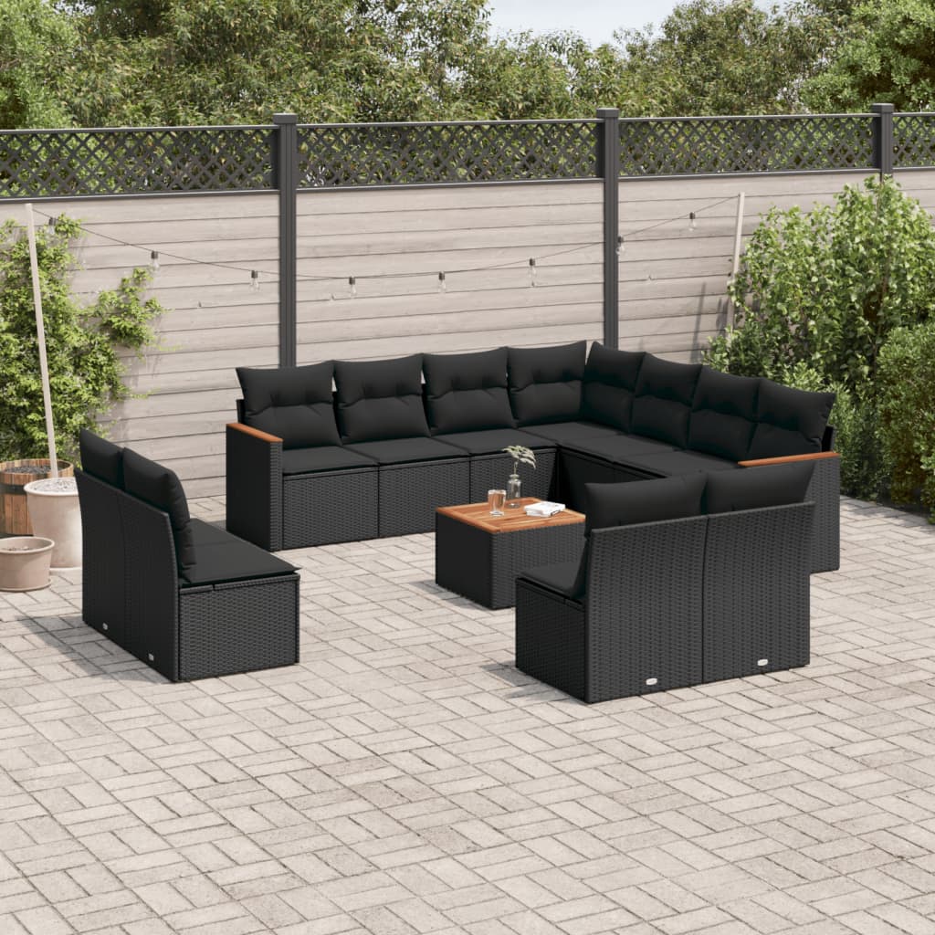 12-dijelni set vrtnih sofa od poliratana s jastucima crni