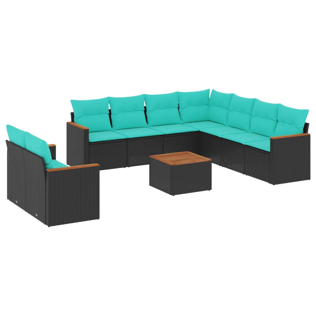 Vrtni set od 10 dijelova s jastucima, crni poliratan