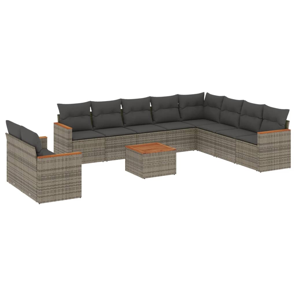 11-dijelni set vrtnih sofa od poliratana s jastucima sivi