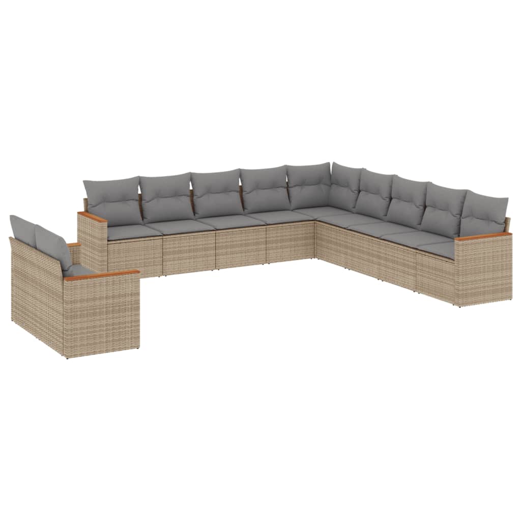 11-dijelni set vrtnih sofa s jastucima bež od poliratana